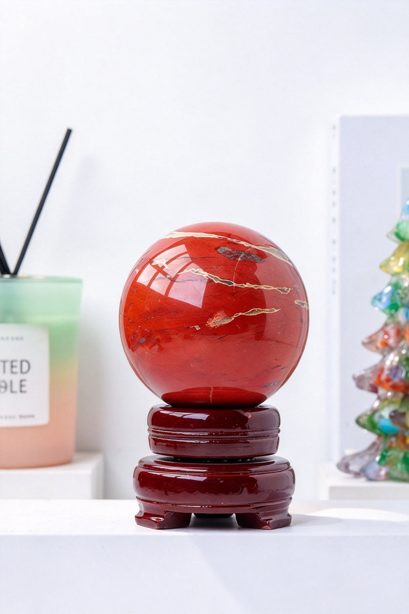 Red Jasper Crystal Spheres with Free Holders