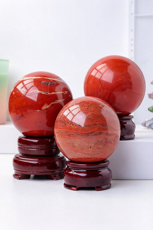 Red Jasper Crystal Spheres with Free Holders