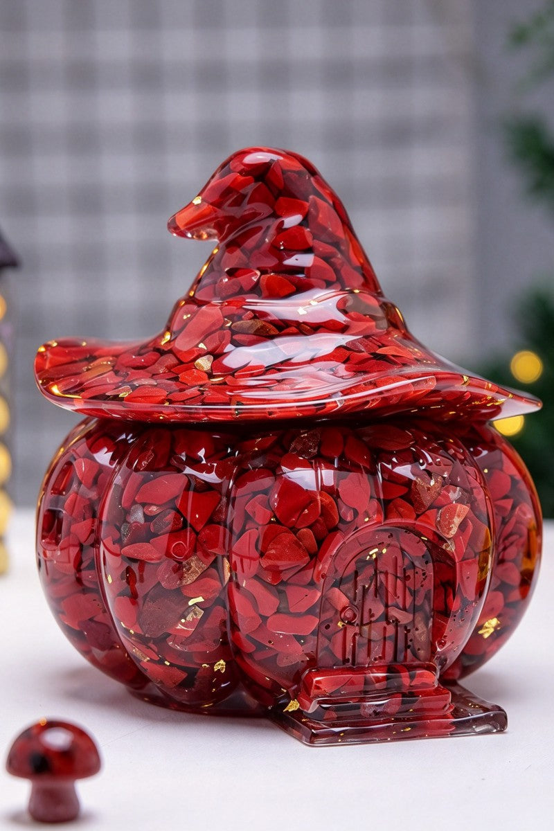 Red Jasper Halloween Pumpkin House Carvings 3.94"