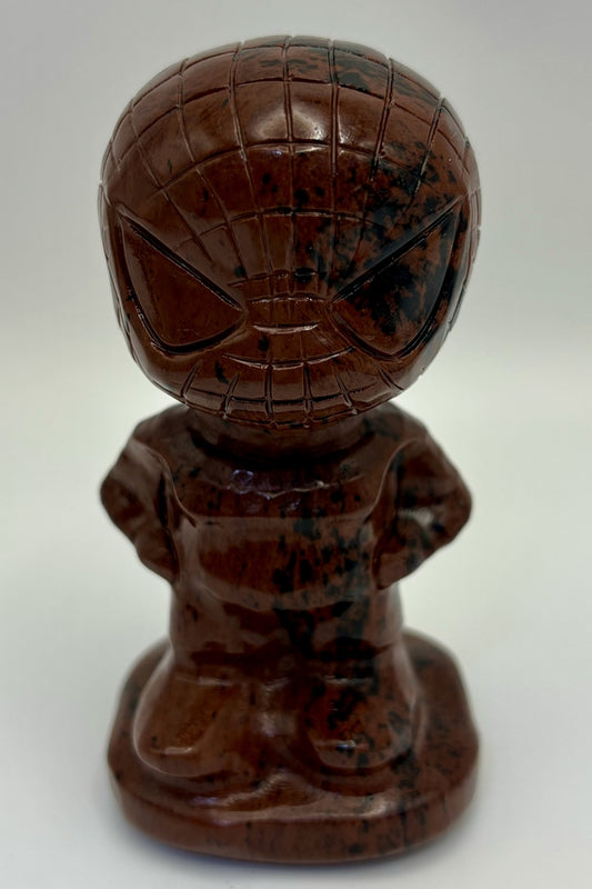 Red Obsidian Spiderman Figurine Natural Crystal Carvings 3.7 Inches