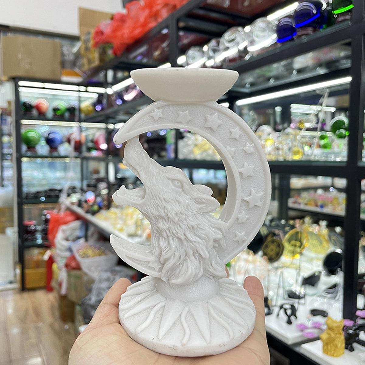 Resin Craft Moon Wolf Head Base Ornament Stand Sphere Holders