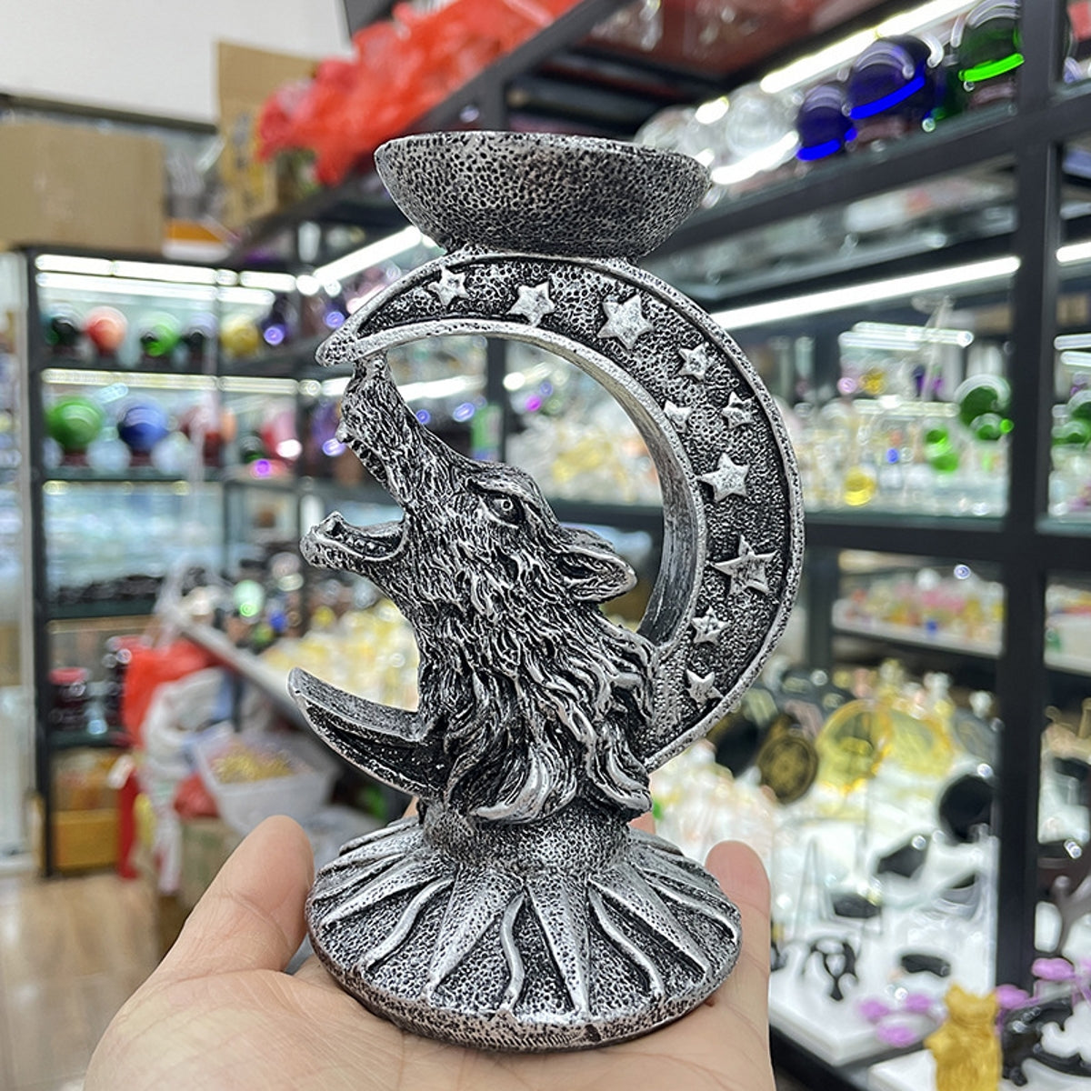 Resin Craft Moon Wolf Head Base Ornament Stand Sphere Holders
