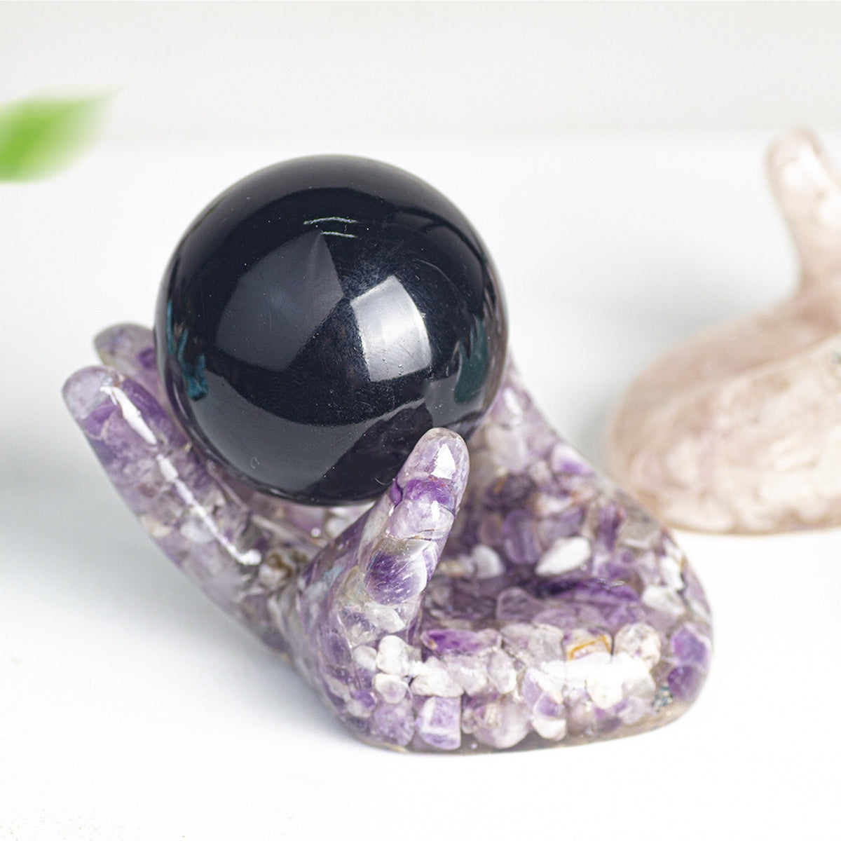 Resin Filled Crystal Thumb Base Ornament Sphere Holders
