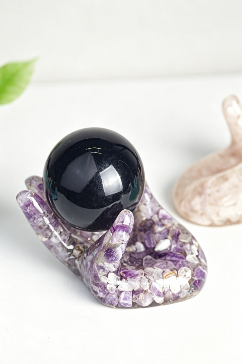 Resin Filled Crystal Thumb Base Ornament Sphere Holders