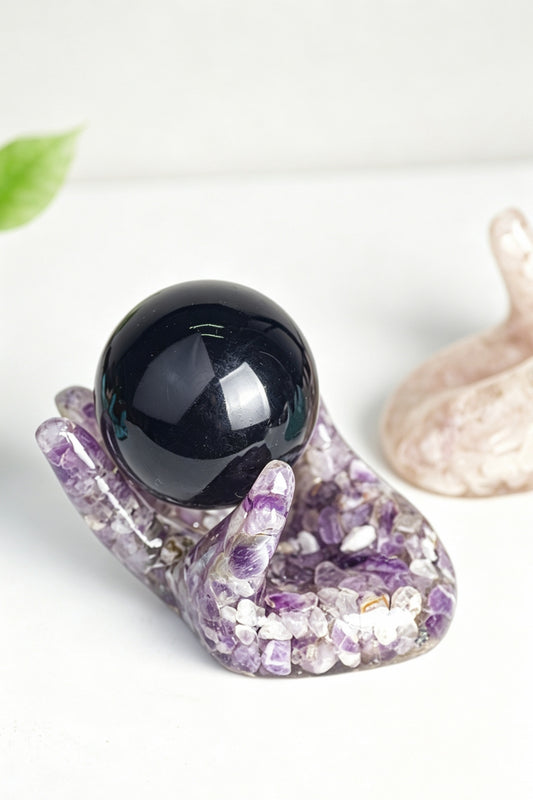 Resin Filled Crystal Thumb Base Ornament Sphere Holders