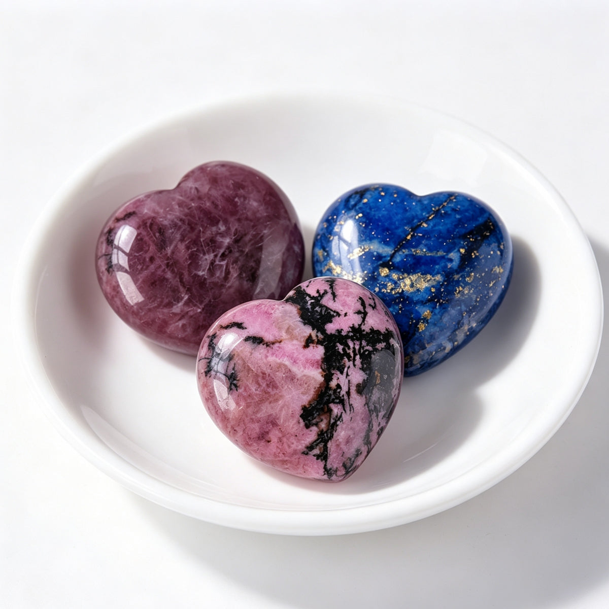 Rhodonite Lapis Red Strawberry Crystal Hearts Plam Stone 1.18"