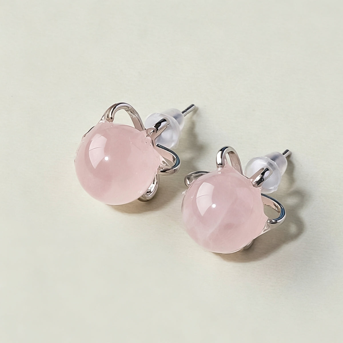 Rose Quartz Crystal Ball Earrings