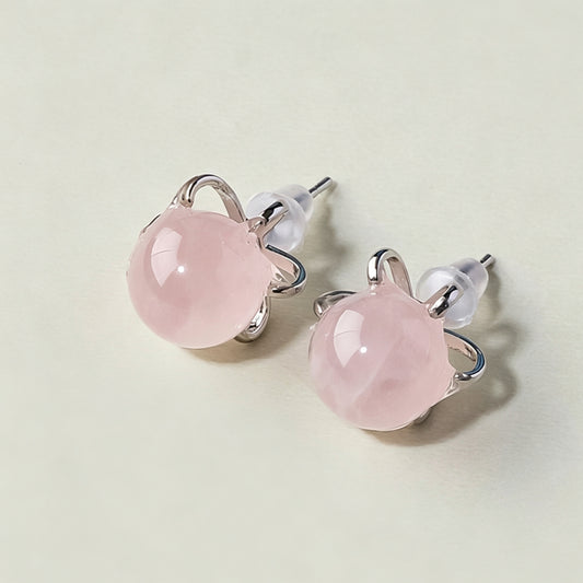 Rose Quartz Crystal Ball Earrings