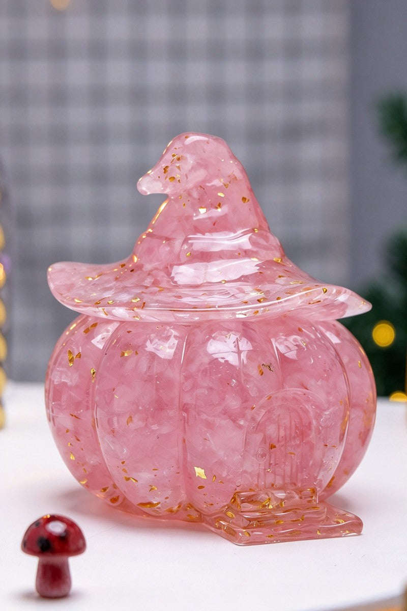Rose Quartz Halloween Pumpkin House Carvings 3.94"