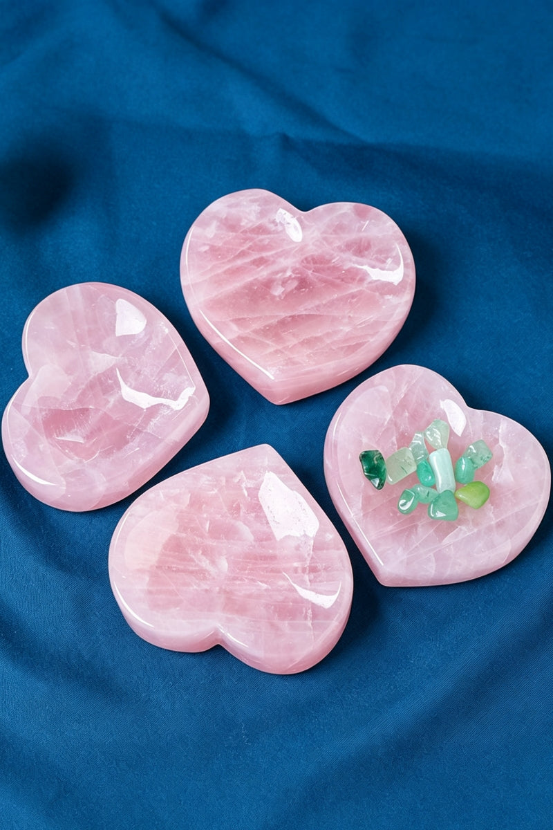 Rose Quartz Heart Shaped Bowl Ornament Carvings 1.97"