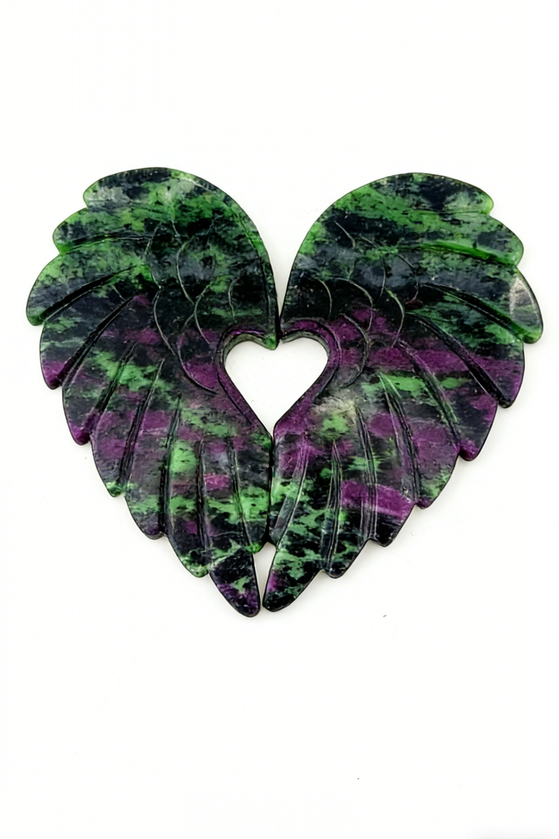 Ruby Zoisite Heart Wings with Free Holder