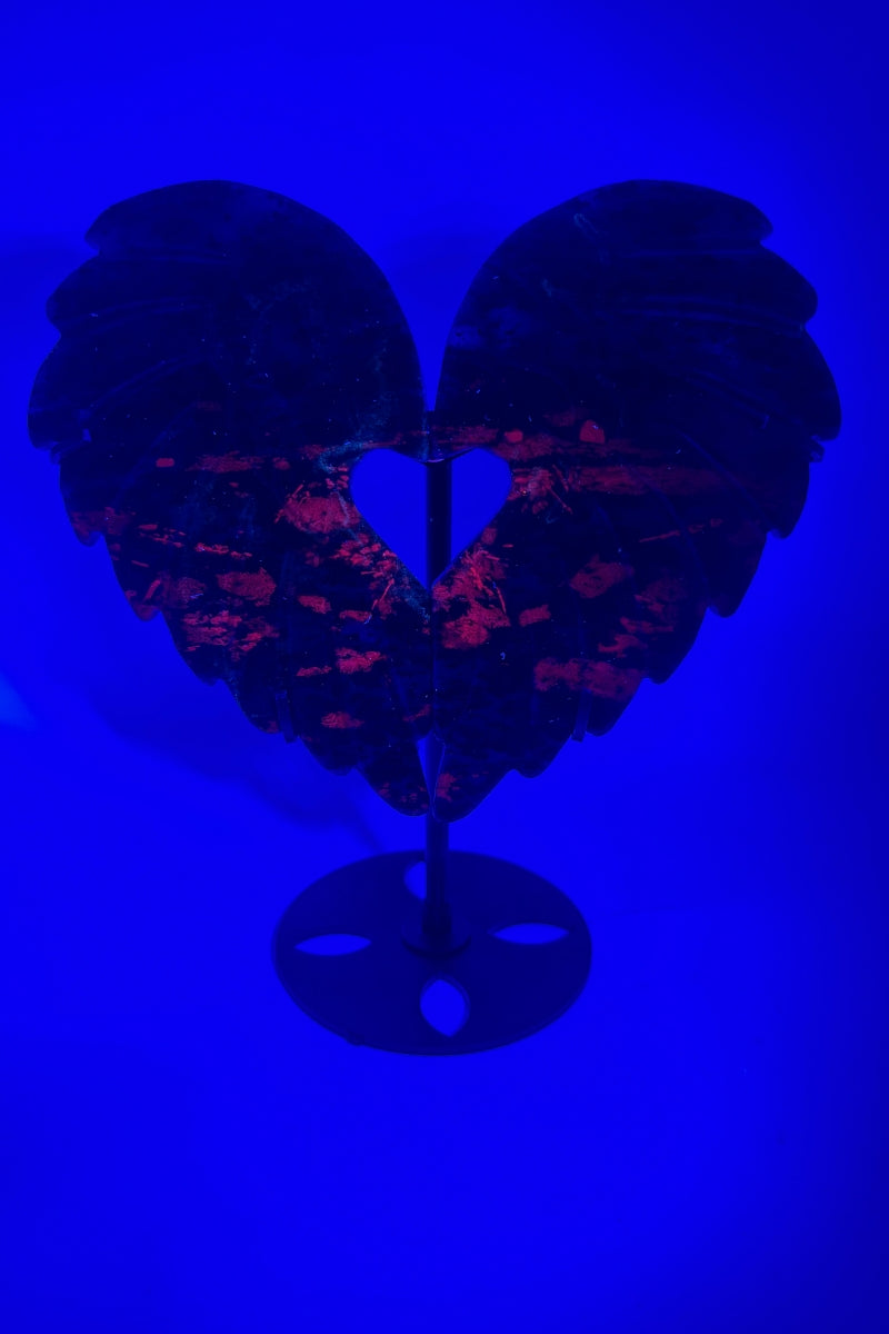 Ruby Zoisite Heart Wings with Free Holder