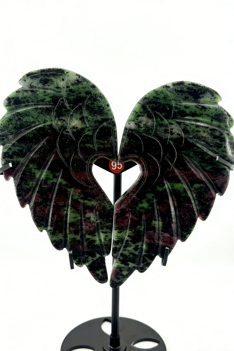 Ruby Zoisite Heart Wings with Free Holder