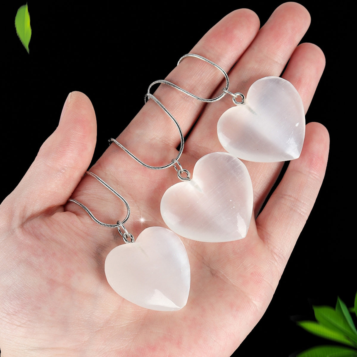 Selenite Heart Pendant with Silver Necklace