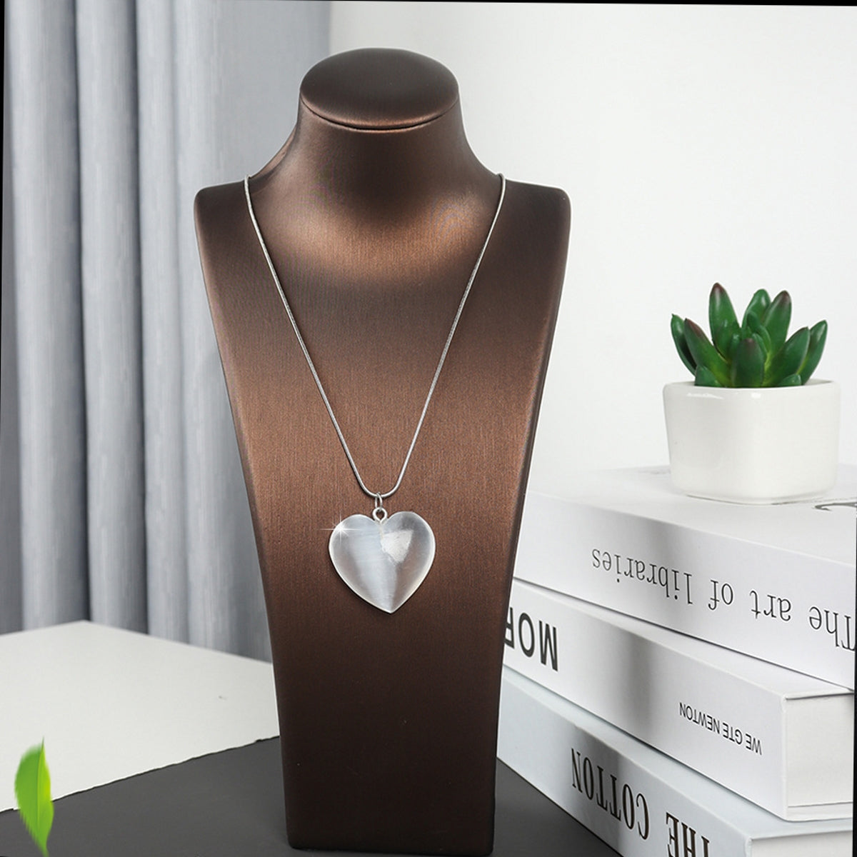 Selenite Heart Pendant with Silver Necklace