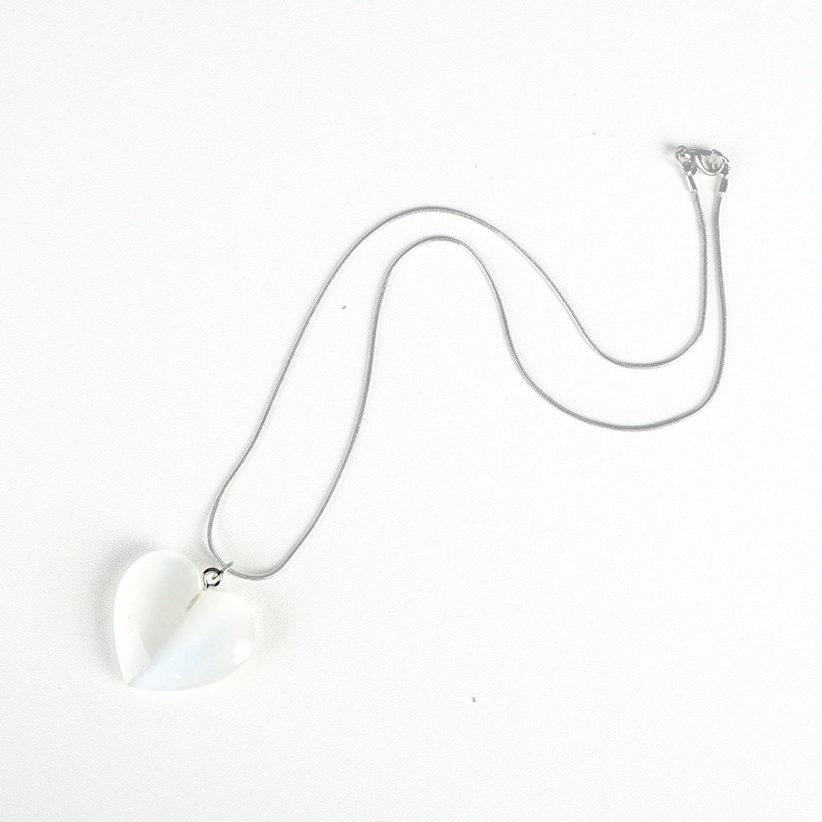 Selenite Heart Pendant with Silver Necklace