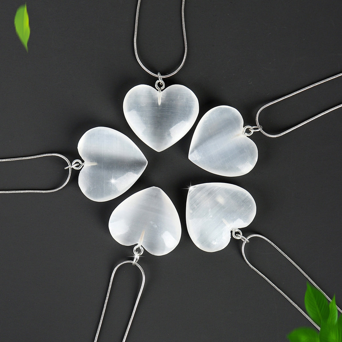 Selenite Heart Pendant with Silver Necklace