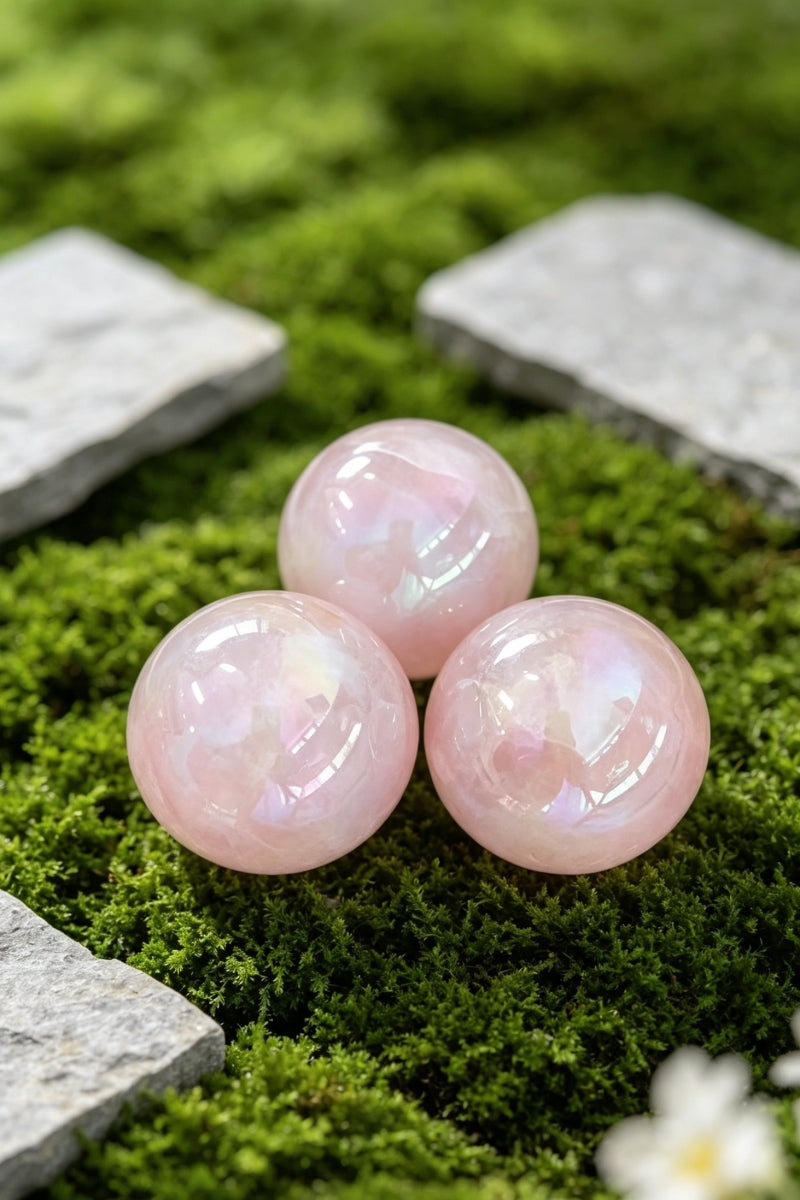 Shining Aura Rose Quartz Spheres Natural Crystal Balls 2.29"