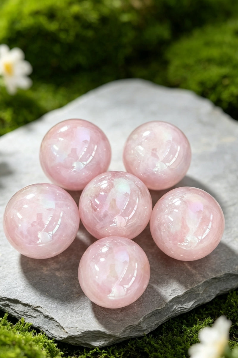 Shining Aura Rose Quartz Spheres Natural Crystal Balls 2.29"