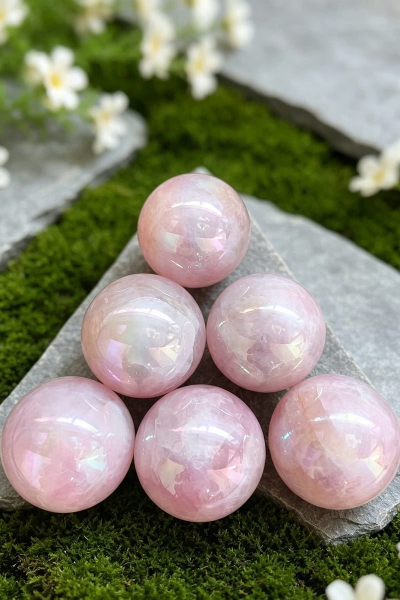 Shining Aura Rose Quartz Spheres Natural Crystal Balls 2.29"