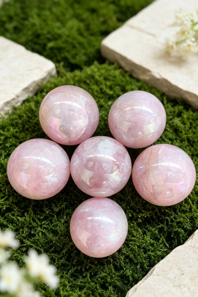 Shining Aura Rose Quartz Spheres Natural Crystal Balls 2.29"