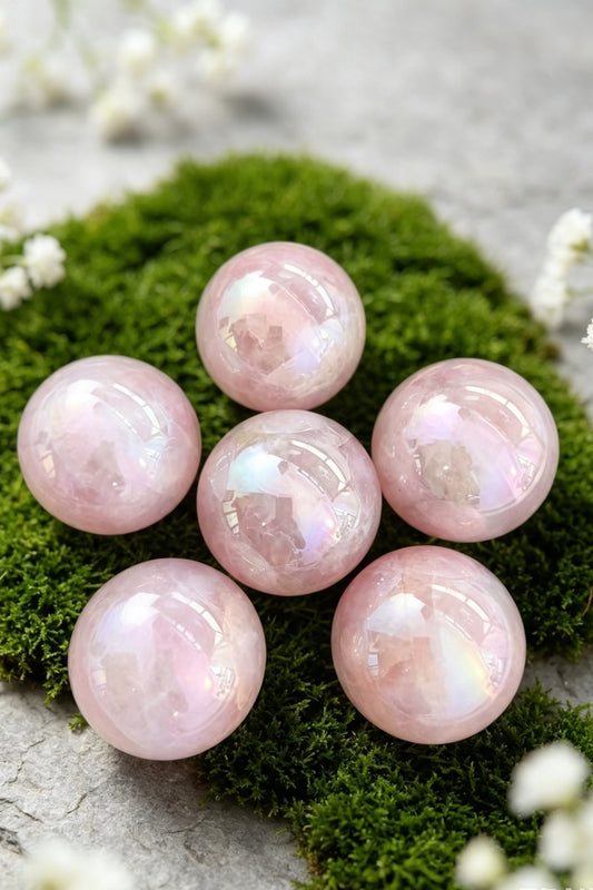 Shining Aura Rose Quartz Spheres Natural Crystal Balls 2.29"