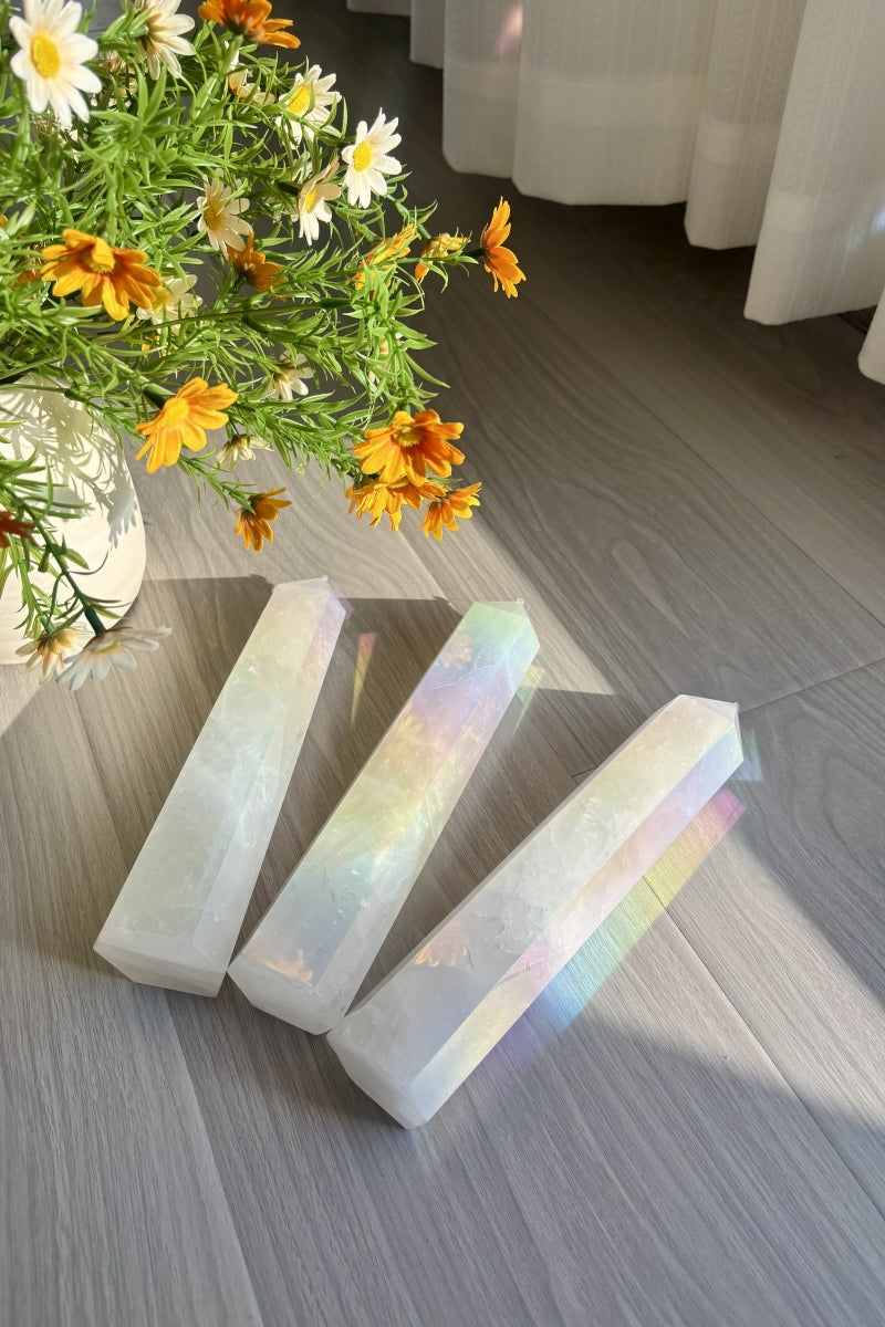 Shining Big Aura Clear Quartz Towers 9.06" Tall