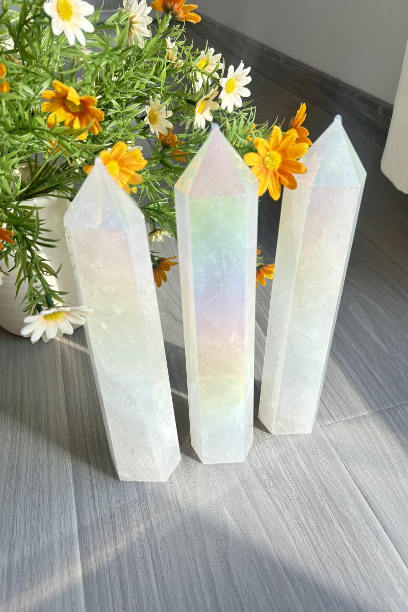 Shining Big Aura Clear Quartz Towers 9.06" Tall