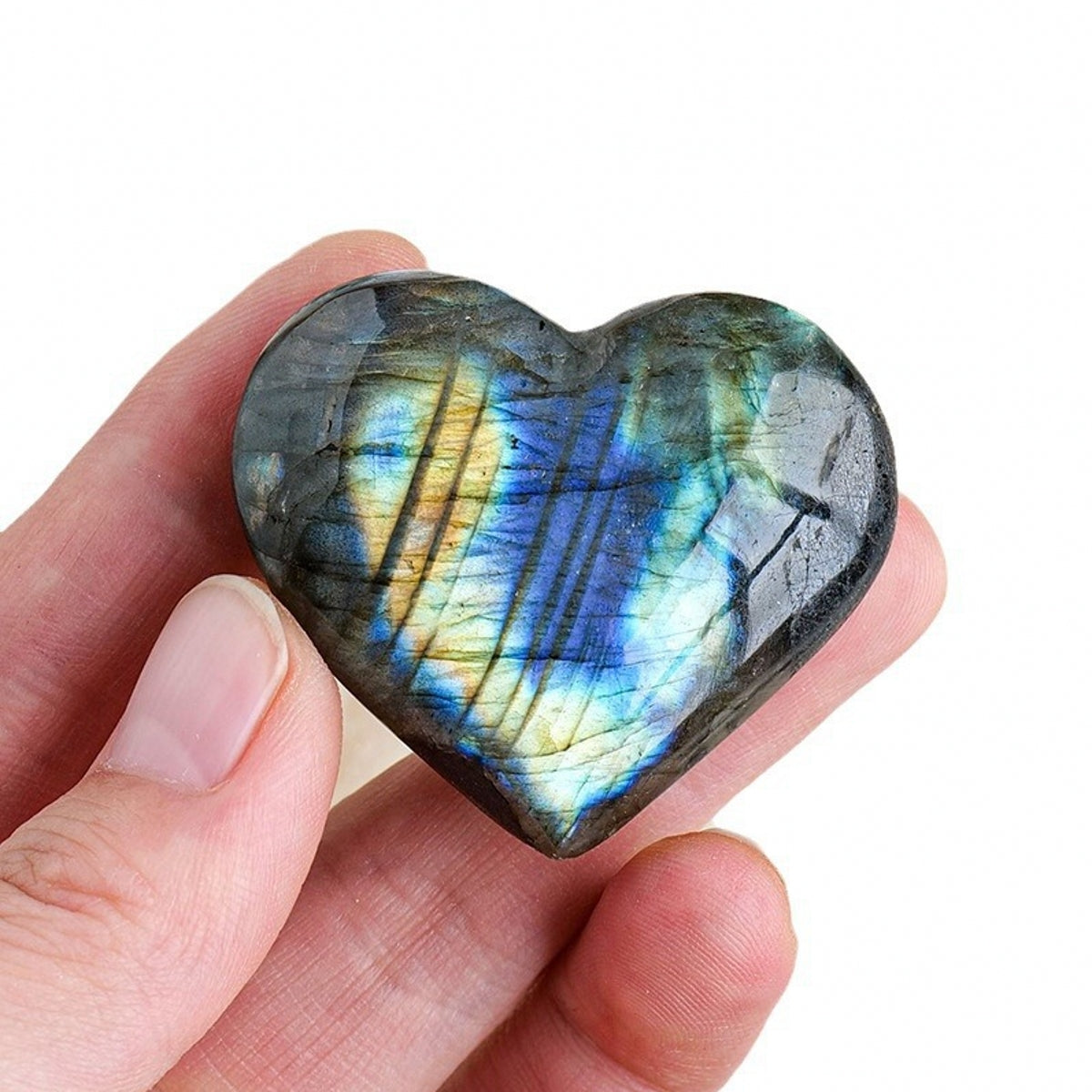 Shining Blue Flash Natural Labradorite Hearts Plam Stone 1.18"