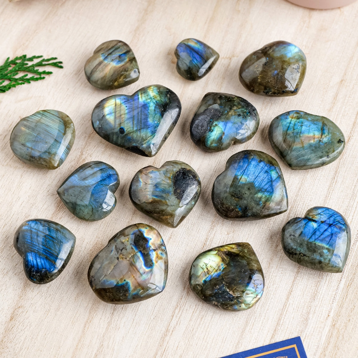 Shining Blue Flash Natural Labradorite Hearts Plam Stone 1.18"