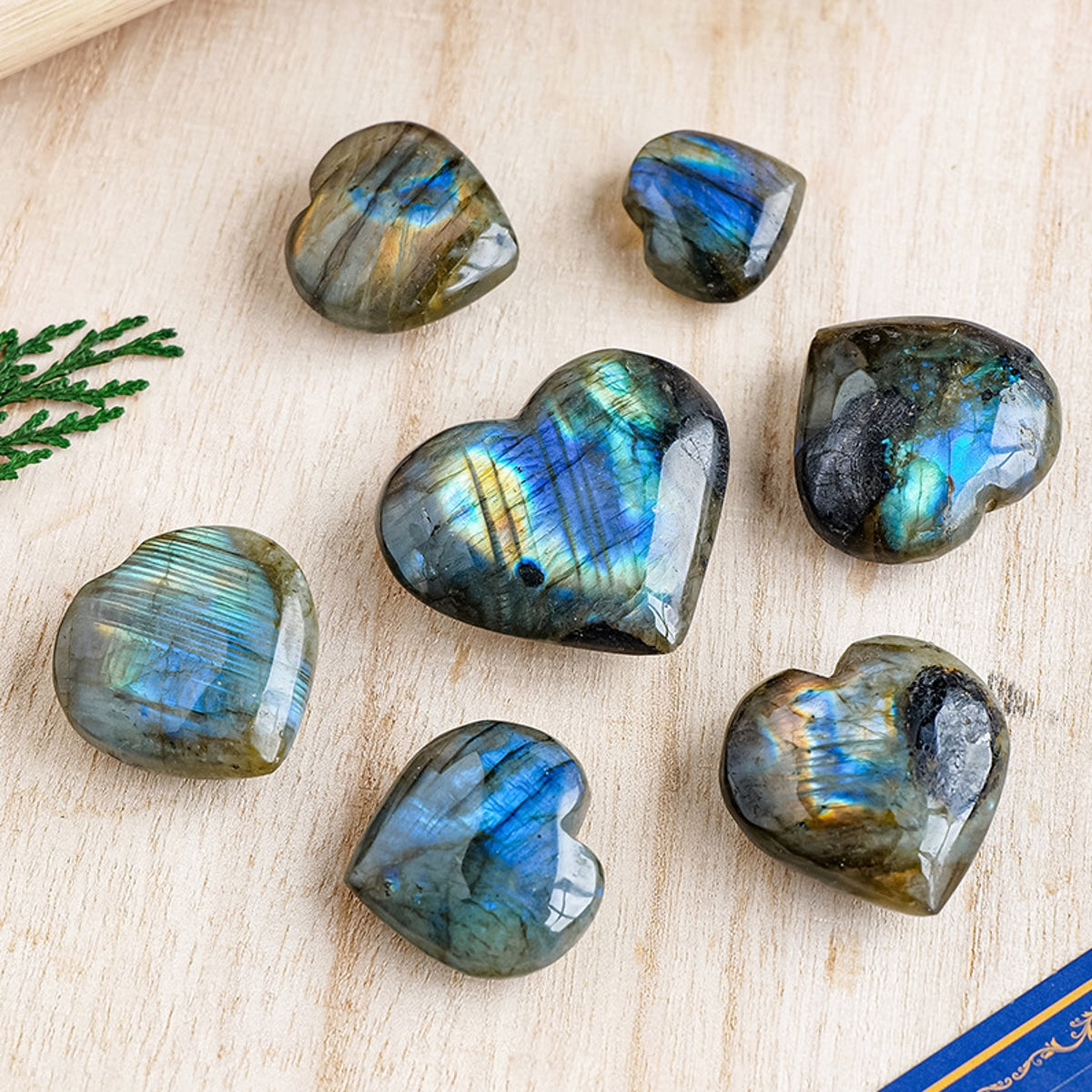 Shining Blue Flash Natural Labradorite Hearts Plam Stone 1.18"