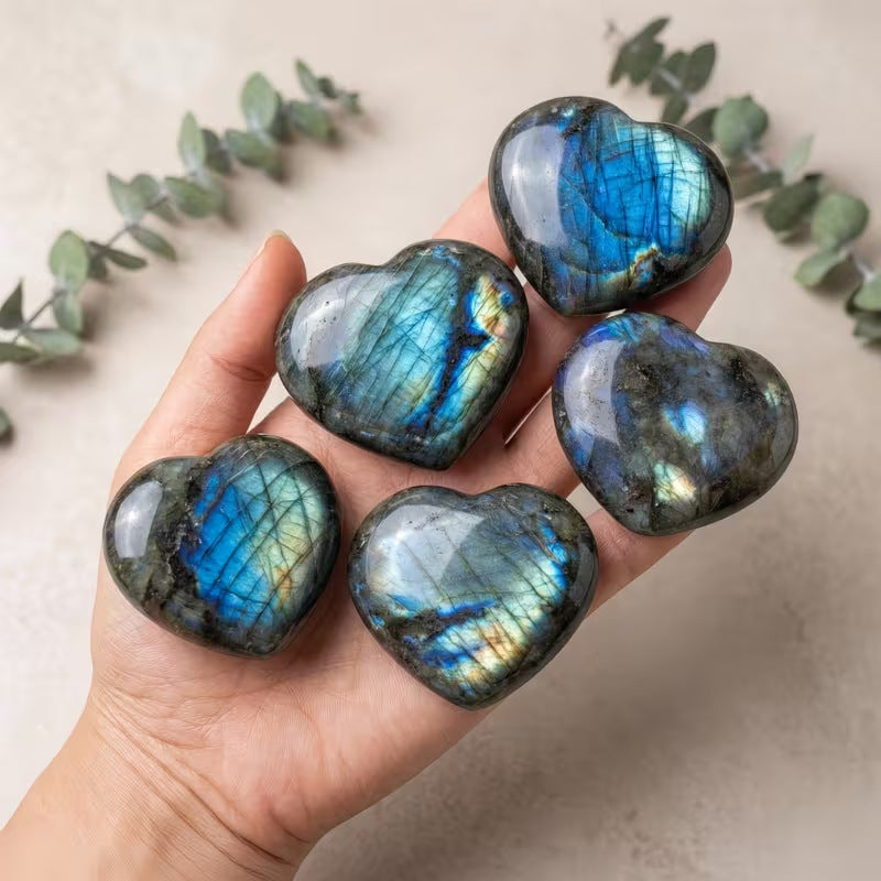 Shining Labradorite Hearts 0.79"-1.97"