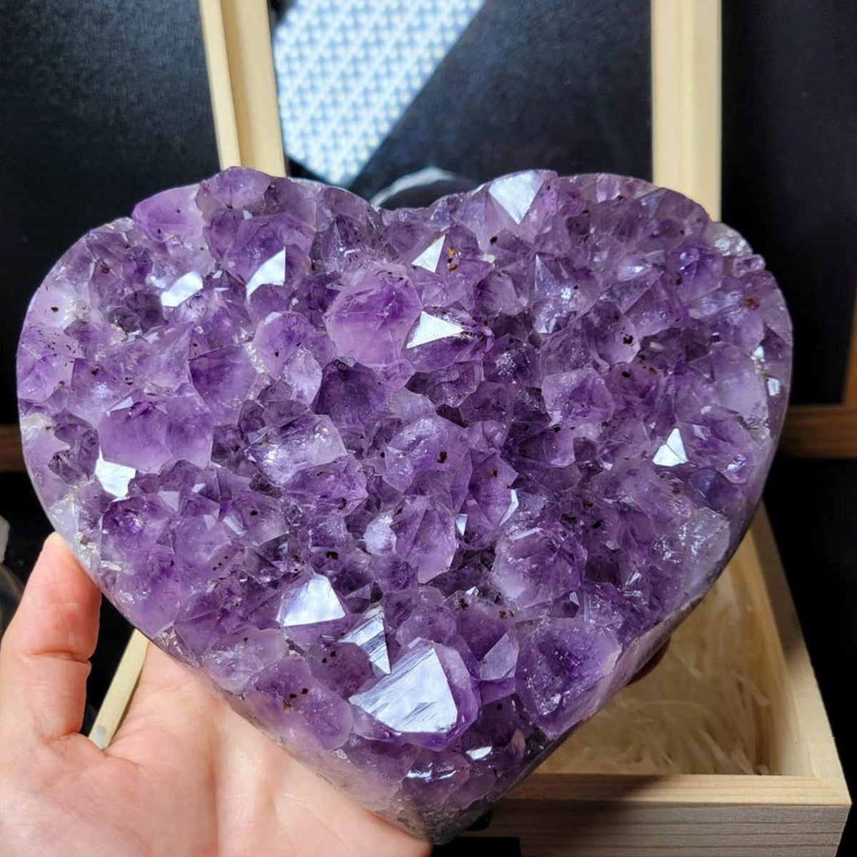Shining Natural Druzy Amethyst Heart Clusters