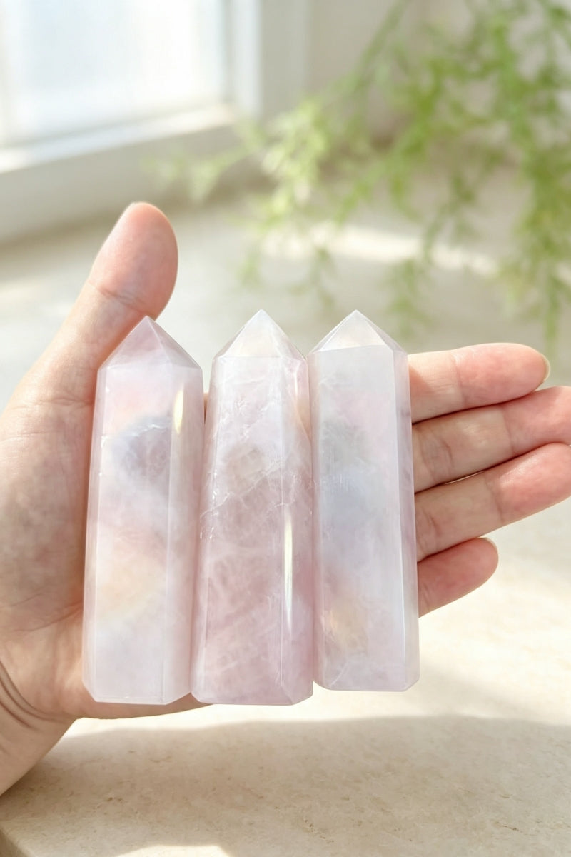 Shining Small Aura Rose Quartz Towers 3.19"Tall