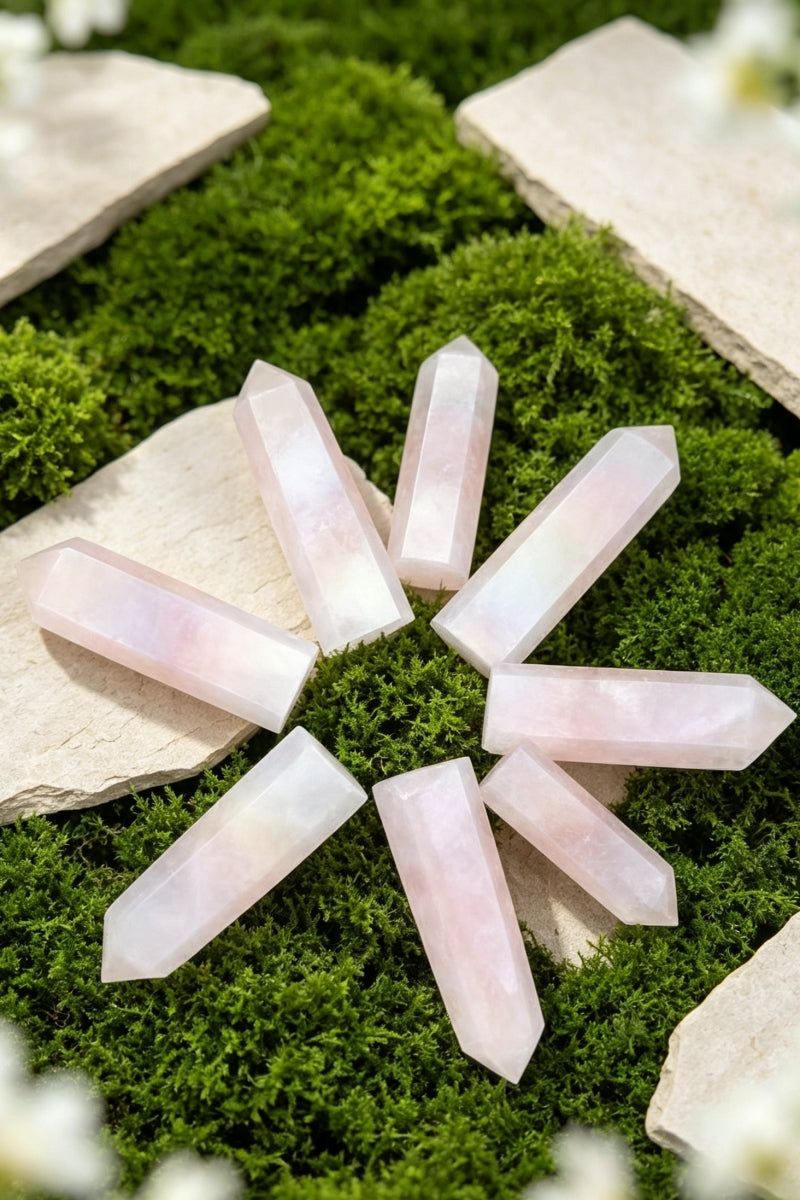 Shining Small Aura Rose Quartz Towers 3.19"Tall