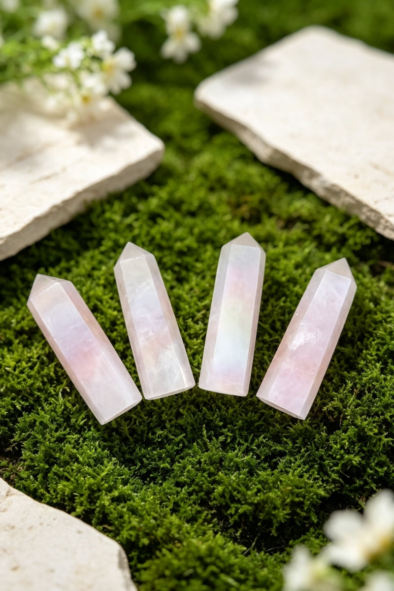 Shining Small Aura Rose Quartz Towers 3.19"Tall