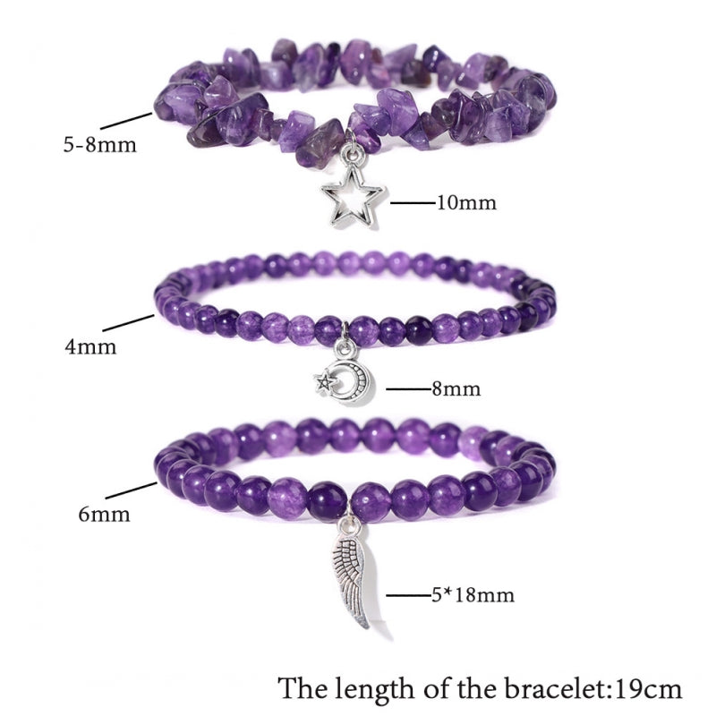 Simple Nature Crystal Bracelets Set Moon and Star 3 Piece Bracelets