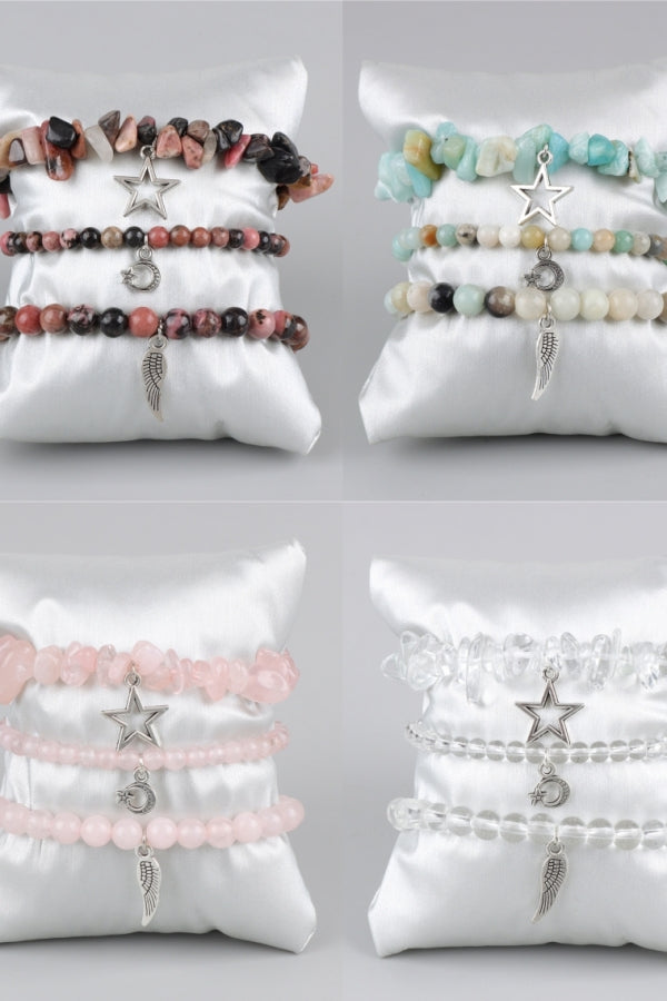 Simple Nature Crystal Bracelets Set Moon and Star 3 Piece Bracelets