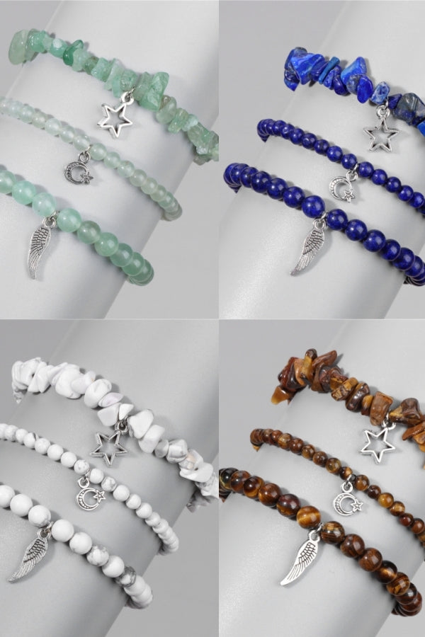 Simple Nature Crystal Bracelets Set Moon and Star 3 Piece Bracelets