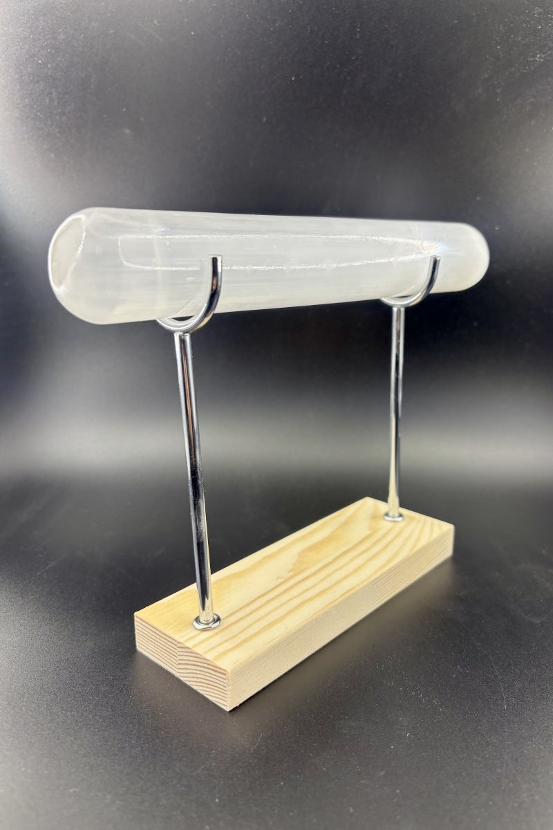 Single Selenite Bar Bracelets Holder with A Free Wood Stand Set 7.87"