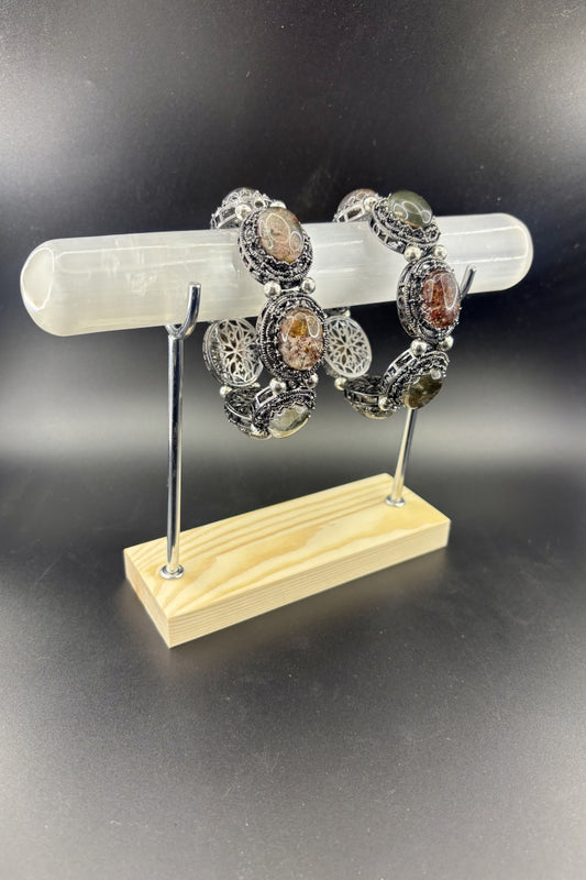 Single Selenite Bar Bracelets Holder with A Free Wood Stand Set 7.87"