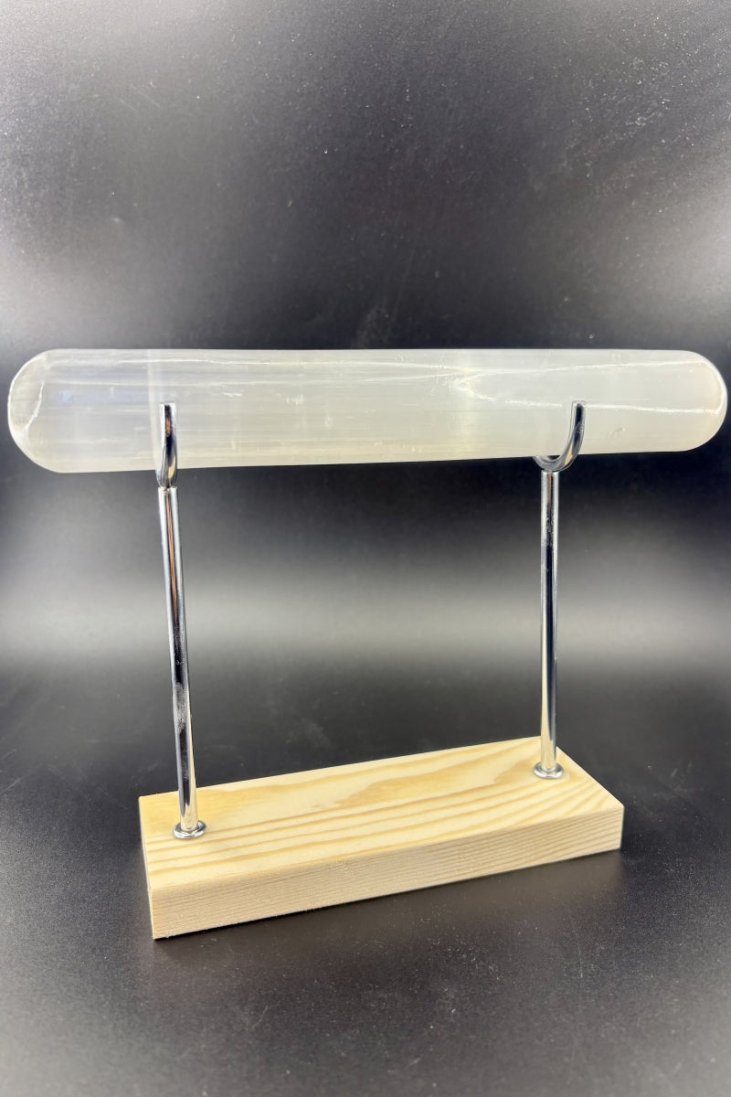 Single Selenite Bar Bracelets Holder with A Free Wood Stand Set 7.87"