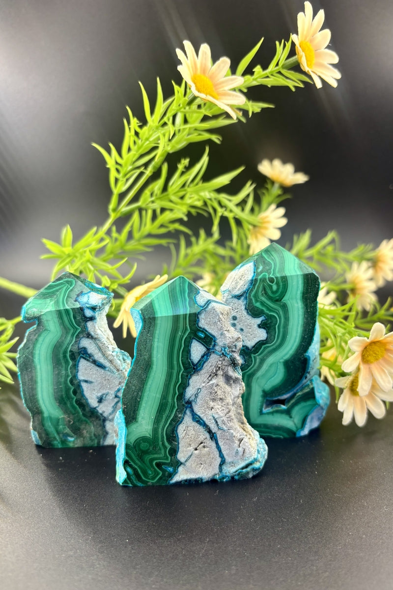 Small Natural Malachite Chrysocolla Towers 3.15" Tall
