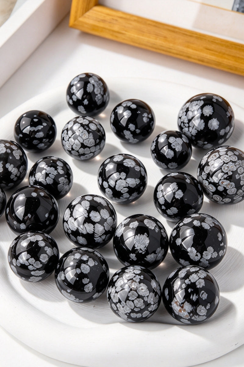 Snow Flame Obsidian Spheres 0.59"-1.18"
