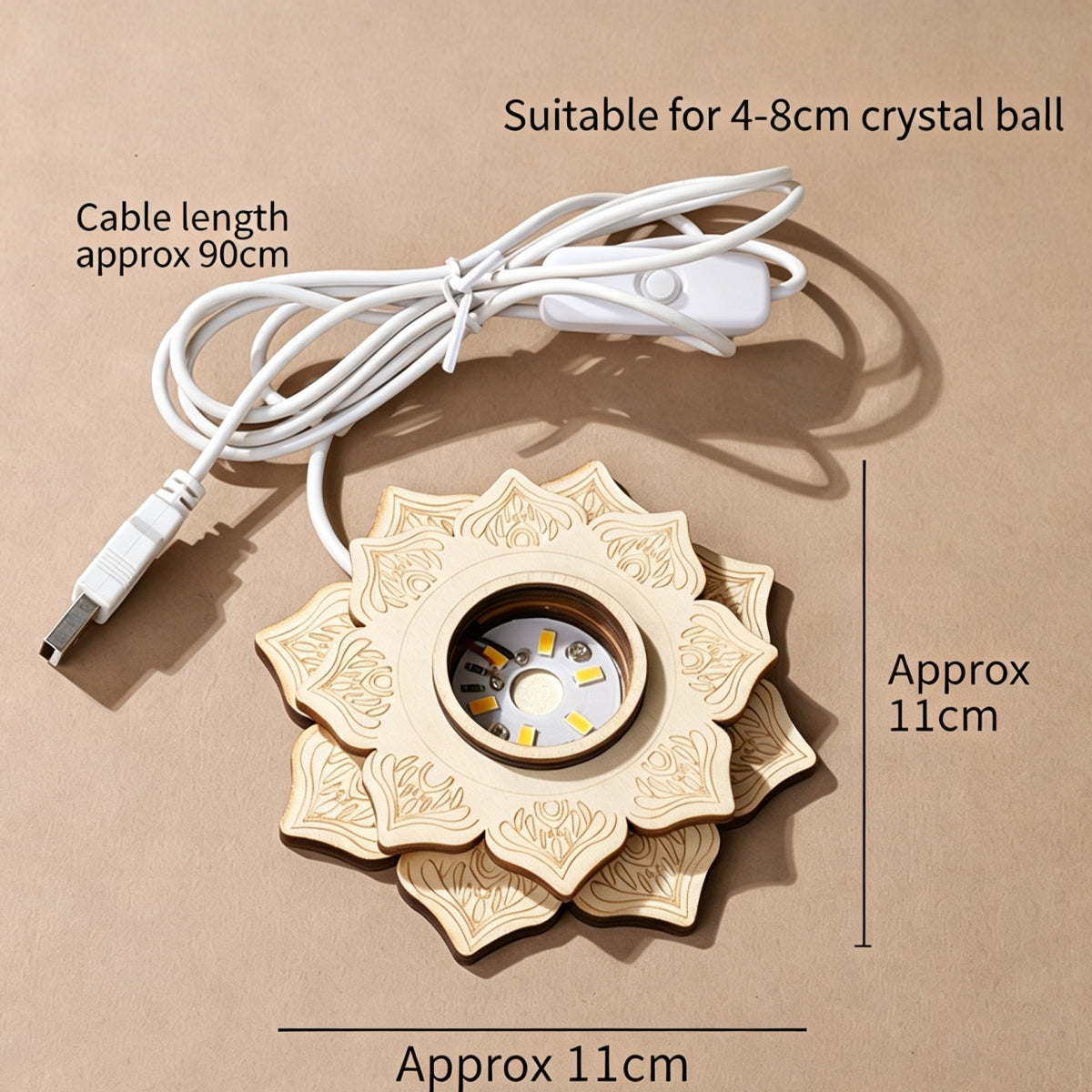 Solid Wood Lotus Glowing Sphere Holders USB