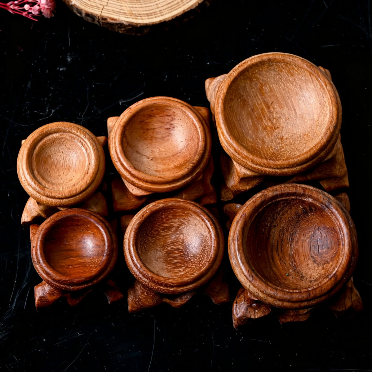 Solid Wood Round Carving Sphere Holders