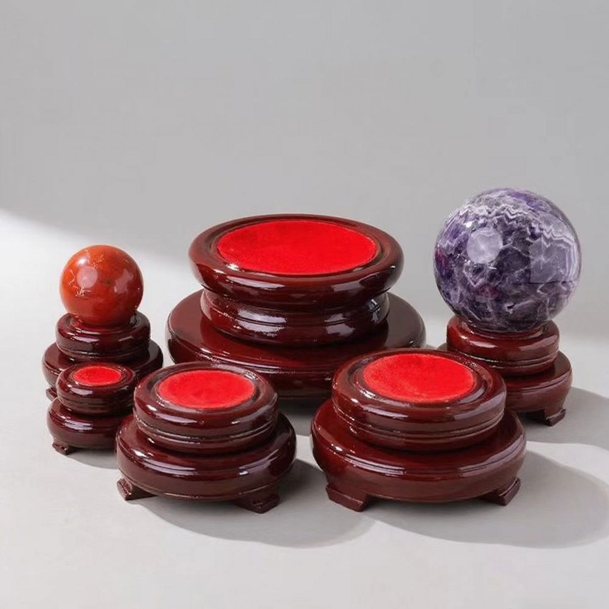 Solid Wood Round Double-Layer Rotating Sphere Holders