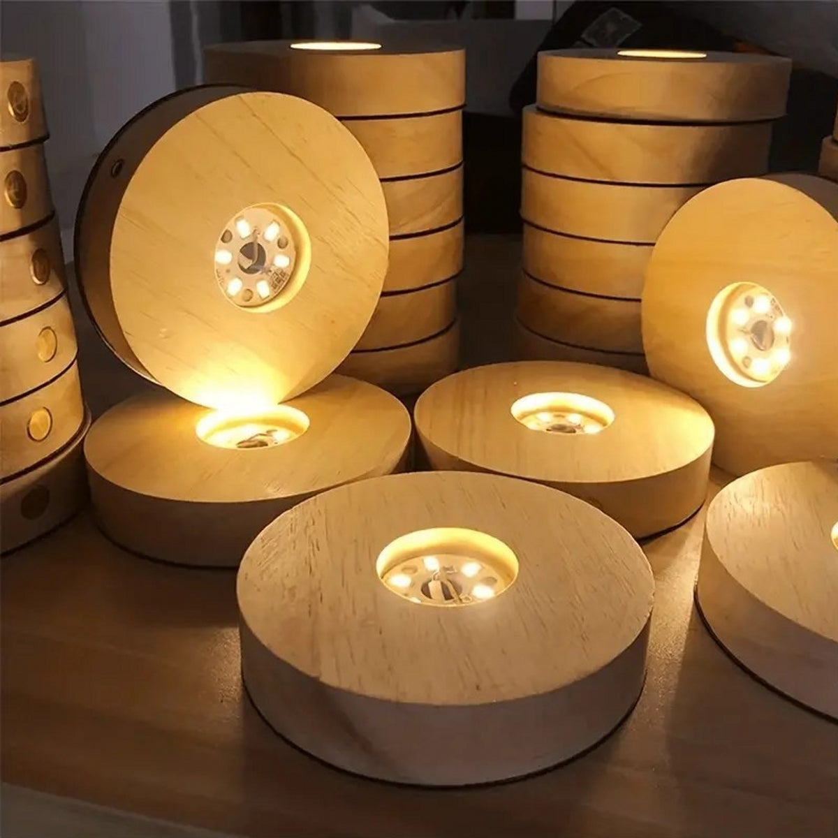 Solid Wood Round Illuminated Light Fixture Sphere Holders USB