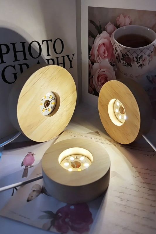Solid Wood Round Illuminated Light Fixture Sphere Holders USB