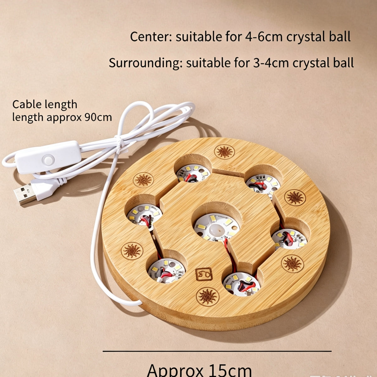 Solid Wood Seven-Star Array Glowing Sphere Holders USB